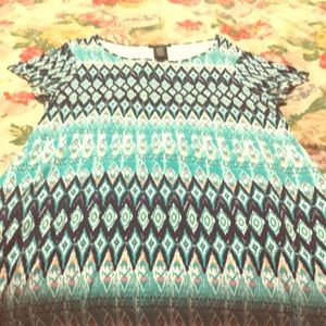 Multicolored, knee length dress.